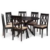 Baxton Studio Callie Modern and Contemporary Sand Fabric Upholstered and Dark Brown Finished Wood 7-Piece Dining Set